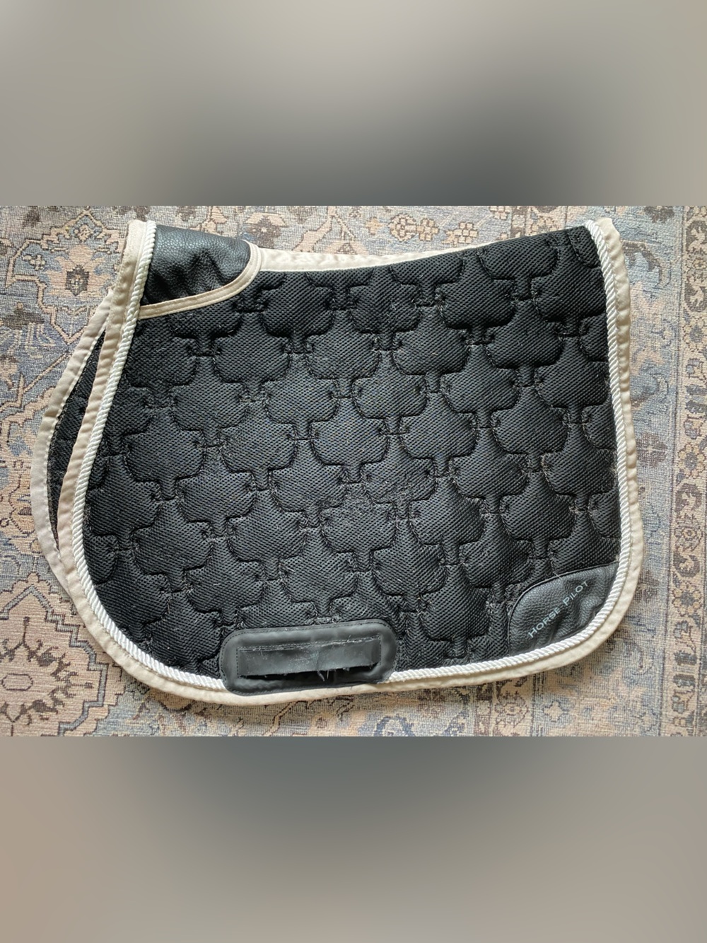 Horse Pilot pony Black Quilted Horse Saddle Pad with Cream Trim